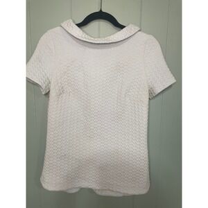 Boden‎ Textured Knit Top Short Sleeve Collared Light Blue, Size 6